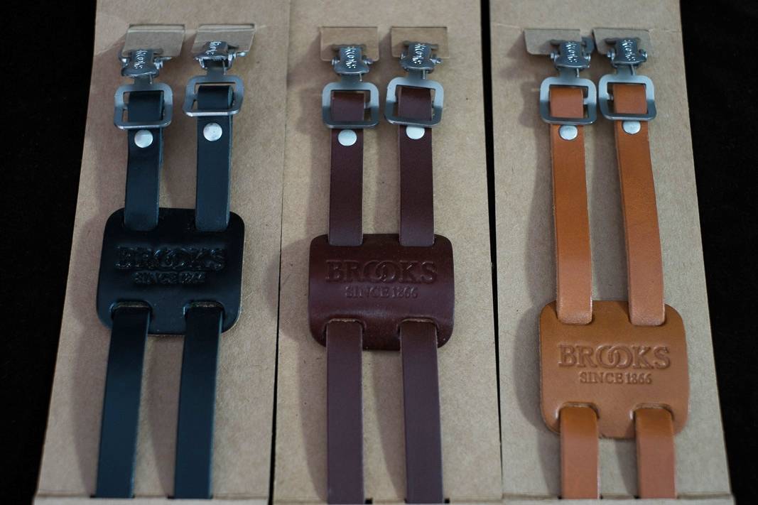 Brooks leather pedal straps in honey - black - brown