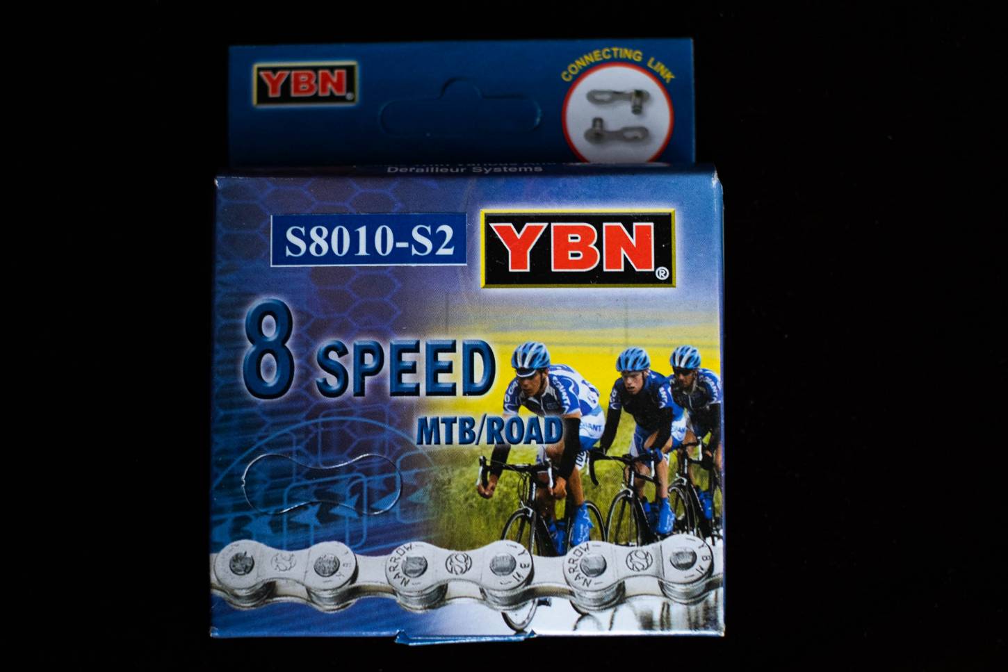 YBN 8 Speed Fahrradkette MTB / Road 8-fach Silber 1/2" x 3/32" x 116L